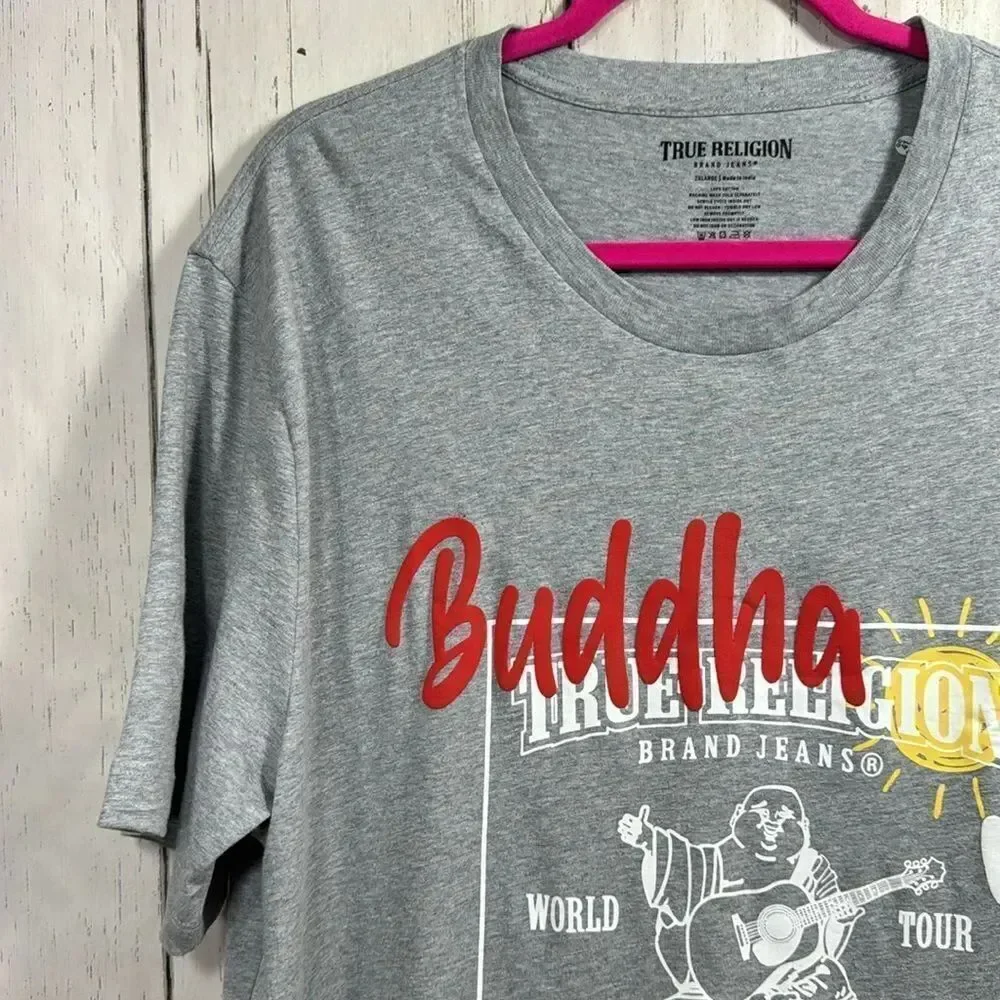 True Religion Buddha Was Here Graphic Tee Heather Gray Streetwear Skater XXL